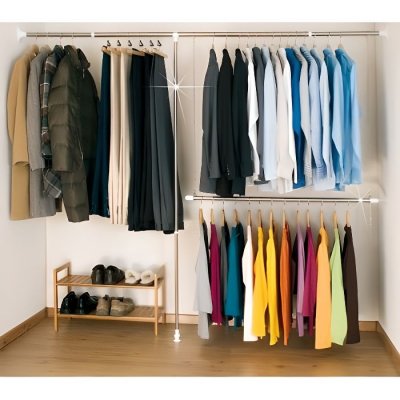 Set porte-v&ecirc;tements t&eacute;lescopique acier inox 3 pi&egrave;ces - brillante