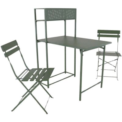 PROLOISIRS Set table avec 2 chaises pliantes Balcon en acier - vert - 