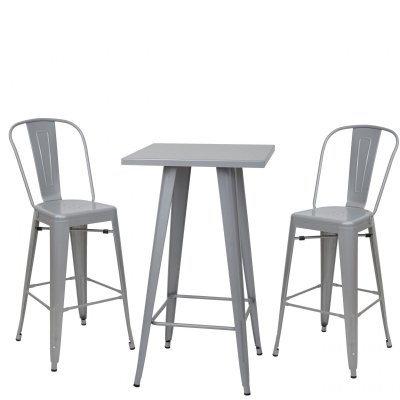 Set table mange-depout e 2x tabouret de bar MENDLER HWC-A73 design industriel gris