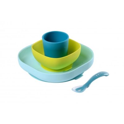 BEABA Set vaisselle silicone 4 pi&egrave;ces - Bleu