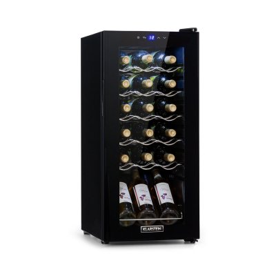 KLARSTEIN Shiraz 18 Slim Uno, Cave &agrave; vin r&eacute;frig&eacute;r&eacute;e compacte 50 L / 18 bouteilles, classe G - Noire