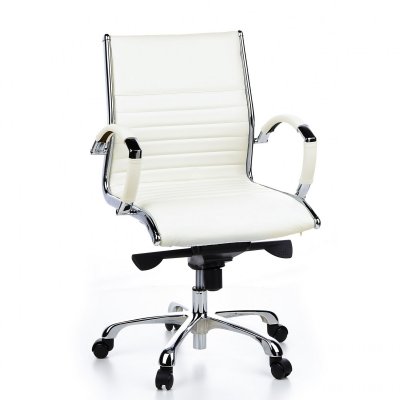 Si&egrave;ge de bureau / Fauteuil de direction PARMA 10, cuir cr&egrave;me, chrom&eacute;