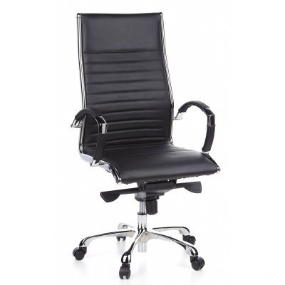 Si&egrave;ge de bureau / Fauteuil de direction PARMA 20, cuir noir, chrom&eacute;