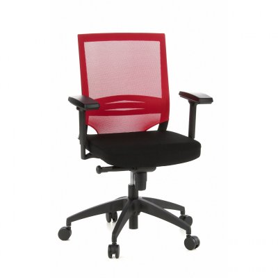 Si&egrave;ge de bureau / fauteuil de direction porto base, assise tissu / dossier maille noir / rouge