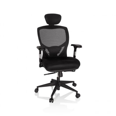 Si&egrave;ge de bureau / fauteuil de direction venus base, assise tissu / dossier maille noir hjh office