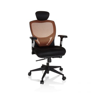 Si&egrave;ge de bureau / Fauteuil de direction VENUS BASE, assise tissu / dossier maille orange / noir hjh