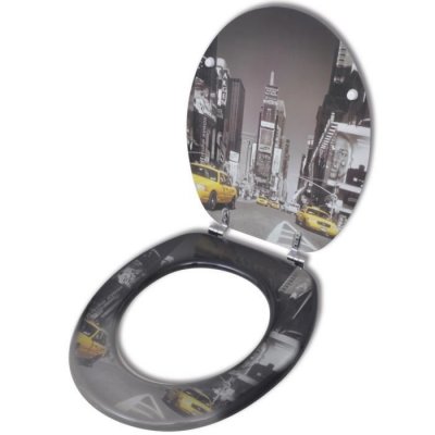 VIDAXL Si&egrave;ge de toilette avec couvercle en MDF Design de New York