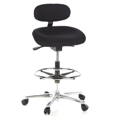 Si&egrave;ge technique / Tabouret technique / Tabouret pivotant WORK MF, tissu noir, chrom&eacute;