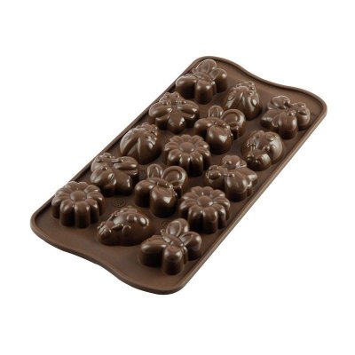 SILIKOMART  22.124.77.0065 SCG24 Moule pour Chocolat Th&egrave;me Printemps 15 Cavit&eacute;s Silicone Marron