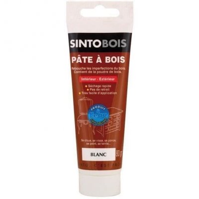 SINTO  - P&acirc;te &agrave; bois pour reboucher imperfections et fissures 80g Blanc