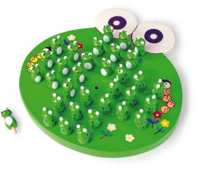 SMALL FOOT  1876 Solitaire bois, jeu de soci&eacute;t&eacute; avec 33 pions de grenouilles, &agrave; partir de 6 ans