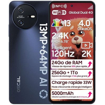 OSCAL Smartphone -  - Tiger 12 - 678 pouces - 24Go RAM - 256Go ROM - Gris