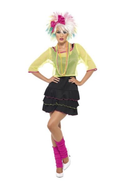SMIFFYS  Costume pop star ann&eacute;es 80, Noir et jaune, avec haut, robe et bandeau - Medium