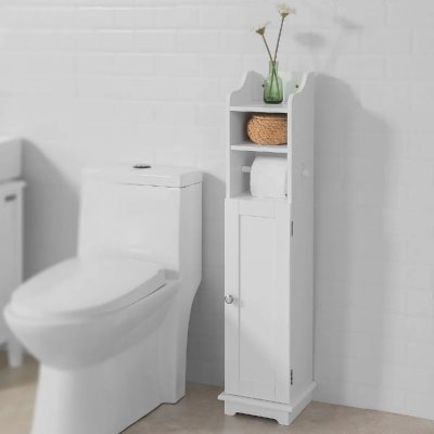 SoBuy FRG177-W Support Papier Toilette Armoir Toilettes Porte Brosse WC en Bois