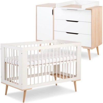 MON MOBILIER DESIGN Sofie ensemble commode &agrave; langer et lit b&eacute;b&eacute; style scandinave 120x60 blanc
