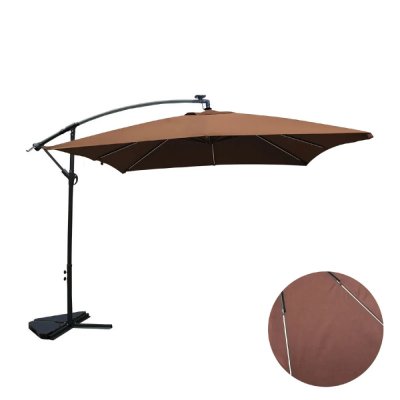 CONCEPT USINE Solenzara N&eacute;on chocolat : parasol LED d&eacute;port&eacute; 3x3m 