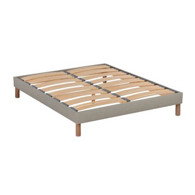 NUIT DE COTON Sommier &agrave; lattes en bois lino 140x190 cm coloris beige livr&eacute; en kit