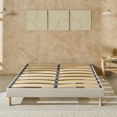 NUIT DE COTON Sommier &agrave; lattes en bois lino 140x200 cm coloris beige livr&eacute; en kit