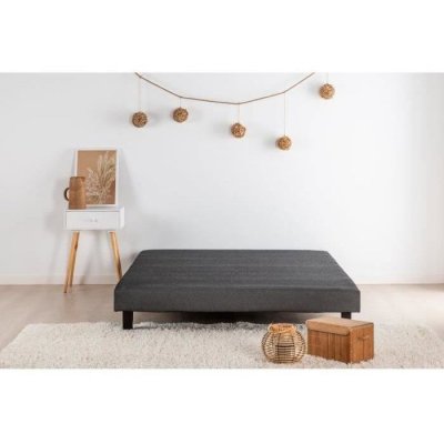  Sommier tapissier &agrave; lattes 160 x 200 - Bois massif gris anthracite + pieds - Rakenne