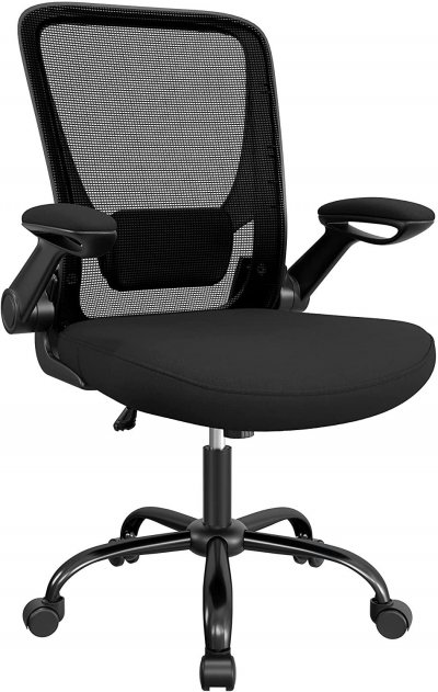 SONGMICS  Chaise de bureau avec accoudoirs rabattables, Noir