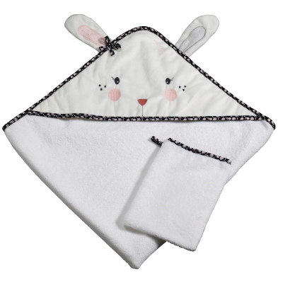 SAUTHON Sortie de bain lapin 75x75cm et gant en coton polyur&eacute;thane blanc