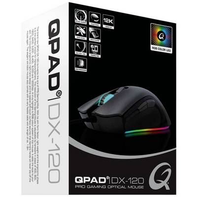 QPAD Souris de gaming  DX120 filaire optique &eacute;clair&eacute; noir, RVB 