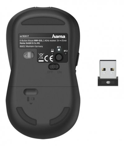 HAMA Souris optique multi dev. &agrave; 6 touches MW-650, USB-A/Bluetooth&reg;, noir