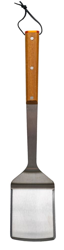 TRAEGER Spatule en acier inoxydable pour barbecue - manche en bois avec boucle en cuir - 43 cm