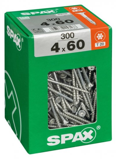 SPAX  - Lot de 300 vis acier t&ecirc;te frais&eacute;e torx Diam.4 mm x L.60 mm