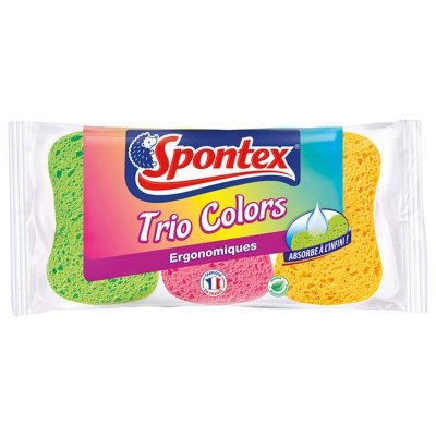 SPONTEX  - Lot de 3 &eacute;ponges TrioColors ergonomiques