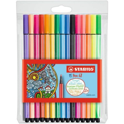 STABILO  68 Pastel Multicolore, classique dont 5 fluo, Pochette x 15