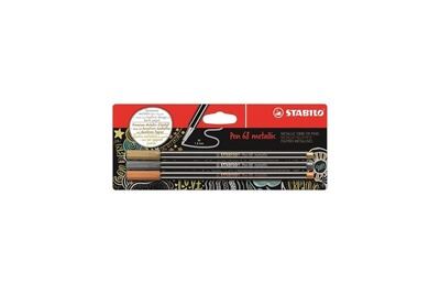 STABILO  Blister X 3 Feutres M&eacute;tallis&eacute;s  Pen 68 Metallic - Or, Argent, Cuivre