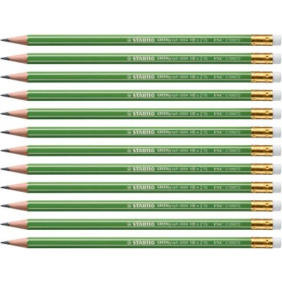 STABILO  Lot de 12 Crayons Graphite GREENGraph 100% FSC bout gomme HB