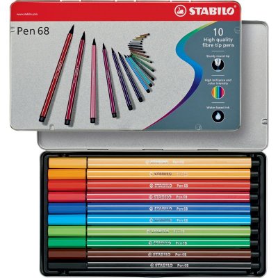 STABILO  Pen 68 - Bo&icirc;te m&eacute;tal - lot de 10 feutres de coloriage