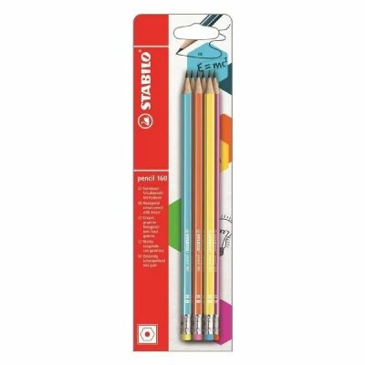 STABILO  pencil 160 - Pack de 6 crayons graphite HB avec bout gomme - Coloris assortis