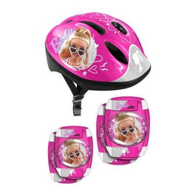 STAMP  Helmet + Elbow & Knee Pads Barbie Fille, Pink, 50-56 CM