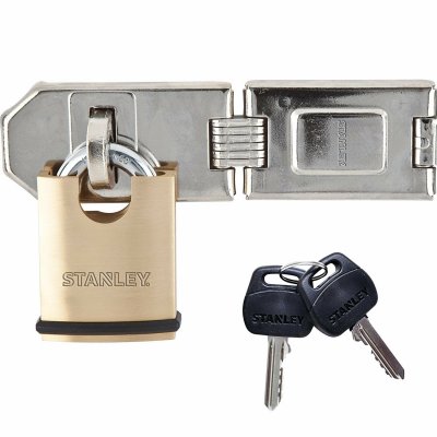 STANLEY  : Charni&egrave;re de s&eacute;curit&eacute; avec cadenas en laiton  Kwikset