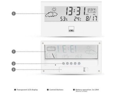 CLATRONIC Station m&eacute;t&eacute;o CTC fonction horloge WSU 7022 Blanc