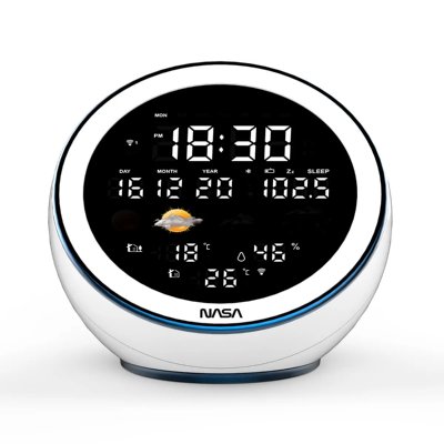 NASA Station m&eacute;t&eacute;o et enceinte Bluetooth  WSP1500 avec radio-r&eacute;veil Blanc