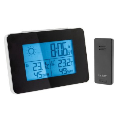 ZENITECH Station m&eacute;t&eacute;o n&b pr&eacute;visions &agrave; 24h avec capteur sans fil noir 
