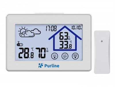 PURLINE Station m&eacute;t&eacute;o tactile avec hygrom&egrave;tre et capteur ext&eacute;rieur