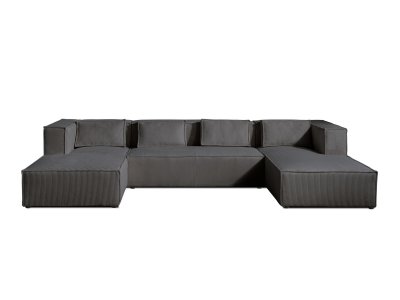 LISA DESIGN Stella - canap&eacute; panoramique en U - 7 places - en velours c&ocirc;tel&eacute; - Gris fonc&eacute;