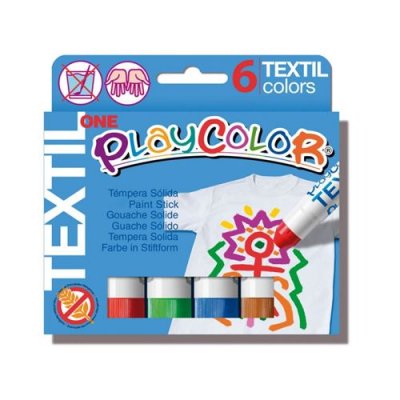 PLAYCOLOR Stick de peinture gouache solide textile 10 g - 6 couleurs assorties -
