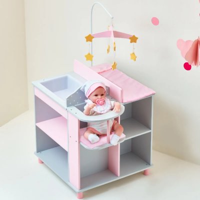 TEAMSON Stock &Eacute;puis&eacute;table &Agrave; Langer Poupon Poup&eacute;e Polka Dots Princess Rangement Bois Jeux Td-0203ag