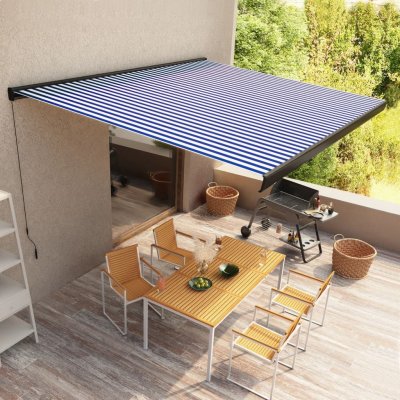 Store &agrave; cassette manuel 400x300 cm Bleu et blanc Vidaxl bleu et blanc (cadre gris)