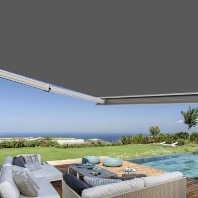 COTE STORE Store banne coffre int&eacute;gral 4 x 3,5 m motoris&eacute; et manuel ext&eacute;rieur pour terrasse - Gris