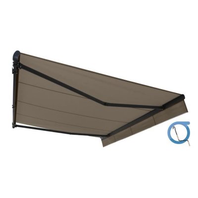 OMBRAZUR Store banne Monobloc EASY Gris Anthracite 4x3m Manuel - Toile Taupe