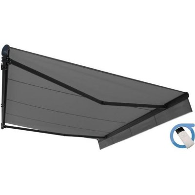 OMBRAZUR Store banne Monobloc EASY Gris Anthracite 4x3m Motoris&eacute; &agrave; t&eacute;l&eacute;commande - Toile Grise Anthracite
