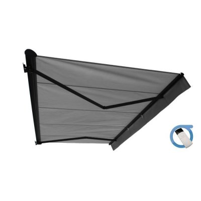 OMBRAZUR Store banne motoris&eacute; semi coffre 4x3 m gris - Structure grise anthracite - COVER 
