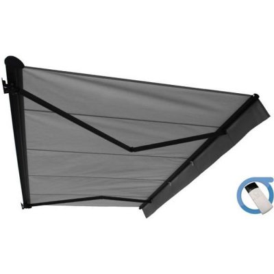OMBRAZUR Store banne motoris&eacute; semi coffre 5x3 m gris - Structure grise anthracite - COVER 